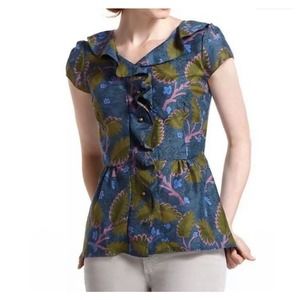 Vanessa Virginia by Anthropologie Button Front Ruffle Blouse Top. Size 8